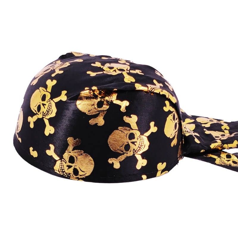 Pirate Skull and Crossbones Bandanna Hat – Black & Gold