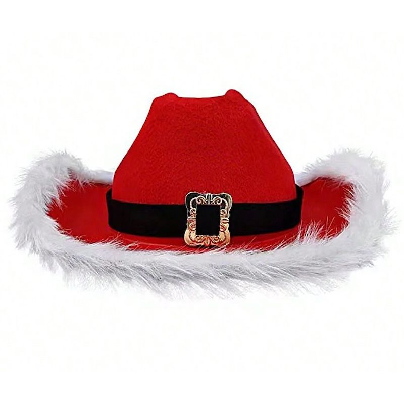 Festive Holiday Red Cowboy Hat with Feathers and Lights