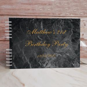 Custom Black Marble Detail Guestbook with Different Page Options