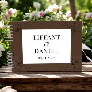 Custom Brown Line drawing Wedding Guest Book with Different Page Options