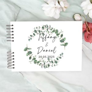 Custom Green Rustic Eucalyptus Foliage Wedding Guest Book with Different Page Options