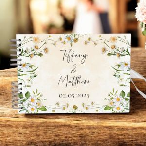 Custom Daisy Floral Watercolour Wedding Guest Book with Different Page Options