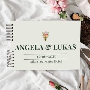 Custom Light Green Watercolour Floral Wedding Guest Book with Different Page Options