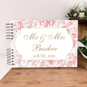 Custom Red and Gold Classic Floral Wedding Guest Book with Different Page Options-No. 181