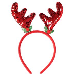 Christmas Festive Headband - Sequin Red Reindeer Antlers 