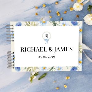 Custom Blue Flower Pattern Style Wedding Guest Book with Different Page Options-No. 183