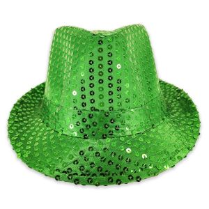Sparkling Sequin Fedora Gangster Trilby Hat - Green