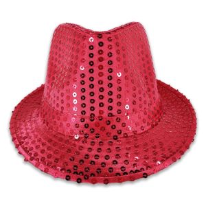 Sparkling Sequin Fedora Gangster Trilby Hat - Hot Pink
