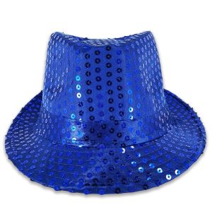 Sparkling Sequin Fedora Gangster Trilby Hat - Royal Blue