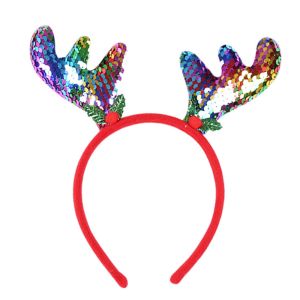 Christmas Festive Headband - Sequin Multicoloured Reindeer Antlers